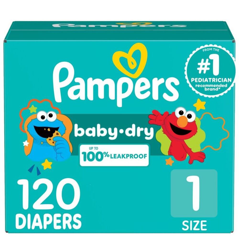 Sesame Street - Pampers Baby Dry Diapers Super Pack - Size 1 - 120 White